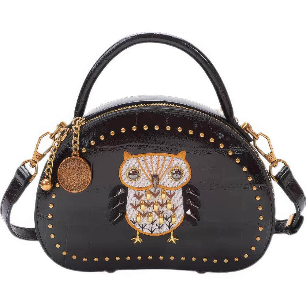 Owl Monogram Pattern Gold Stoned Shoulder Bag