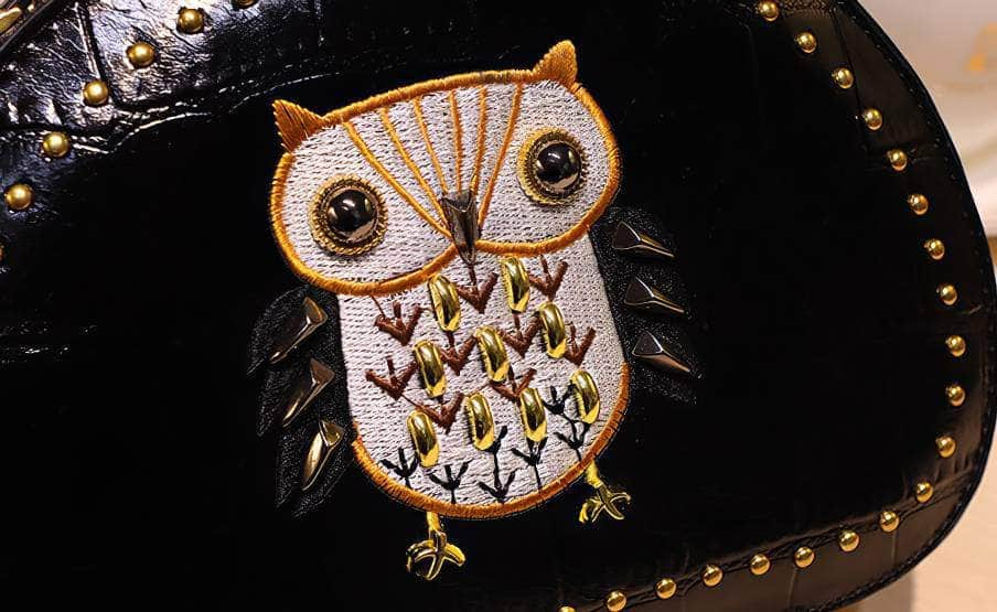 Owl Monogram Pattern Gold Stoned Shoulder Bag