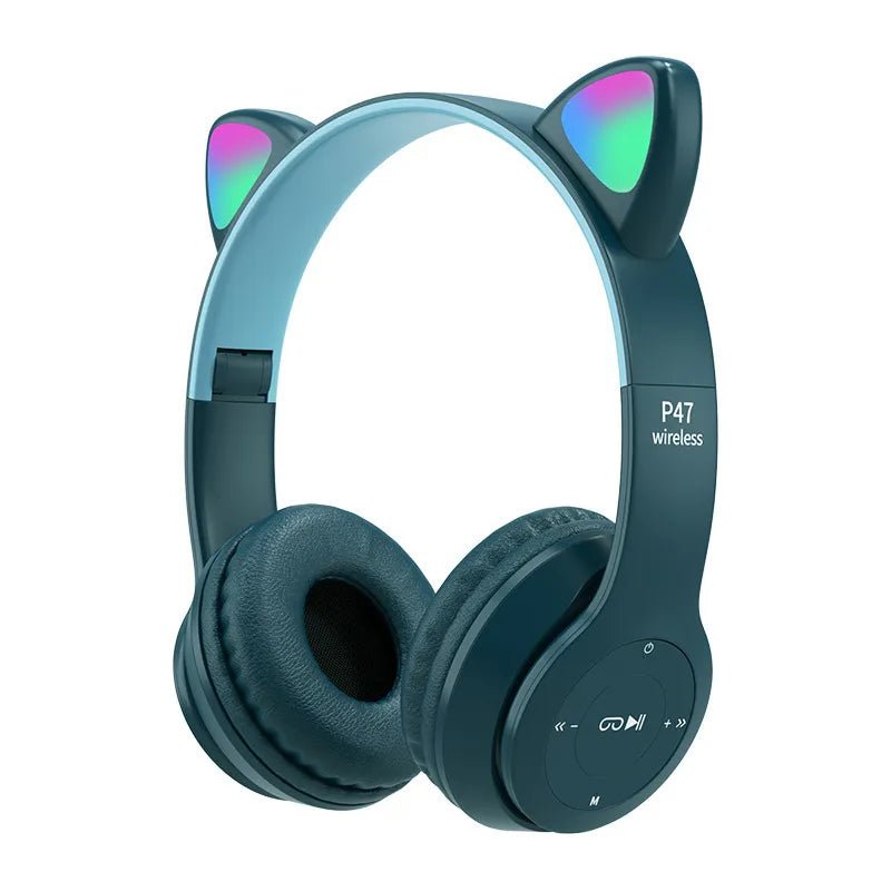 P47M Wireless Headphone with Flash Light, Cute Cat Ears, Mic Control, LED Stereo Music, Bluetooth Headset Gift 004