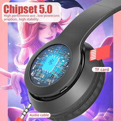 P47M Wireless Headphone with Flash Light, Cute Cat Ears, Mic Control, LED Stereo Music, Bluetooth Headset Gift