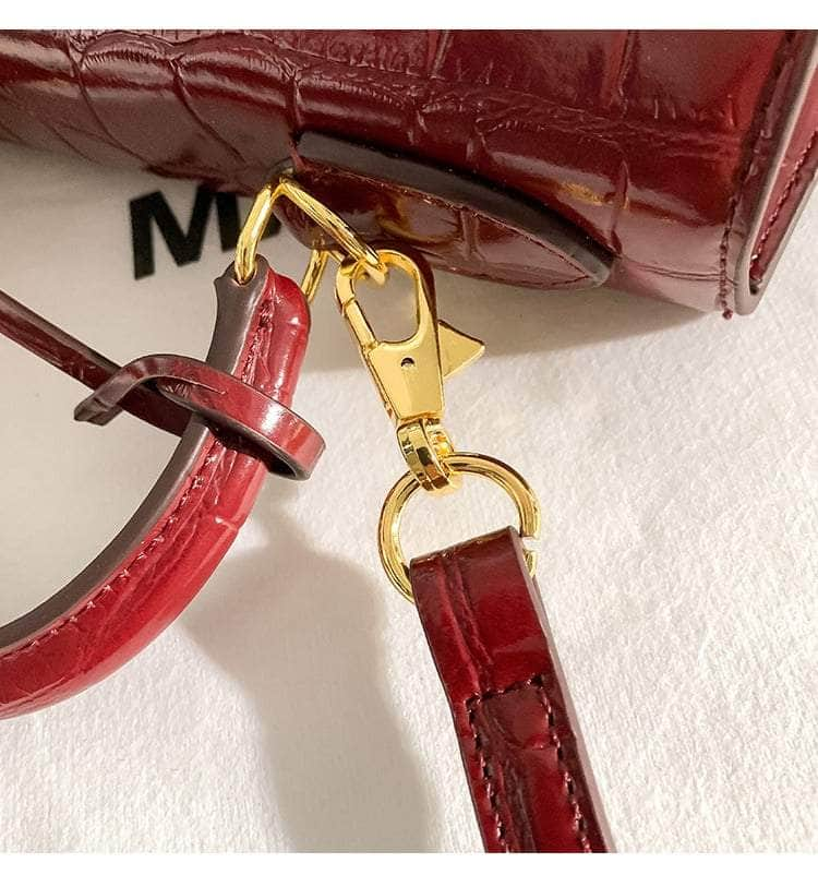 Padlock Detail Satchel with Alligator-Embossed Leather