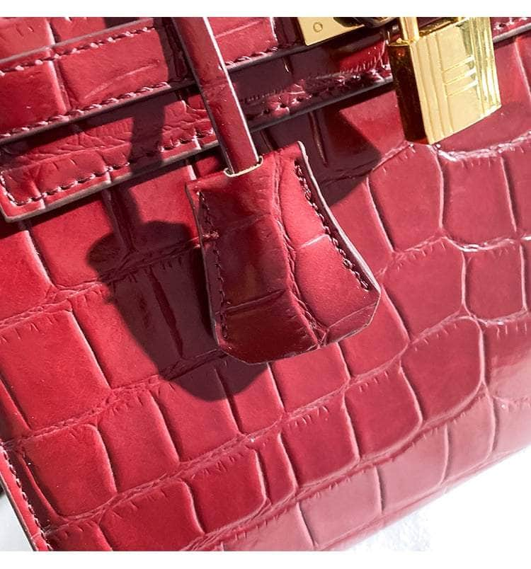 Padlock Detail Satchel with Alligator-Embossed Leather