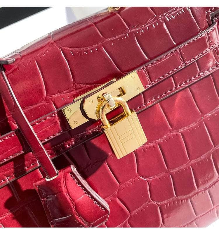 Padlock Detail Satchel with Alligator-Embossed Leather