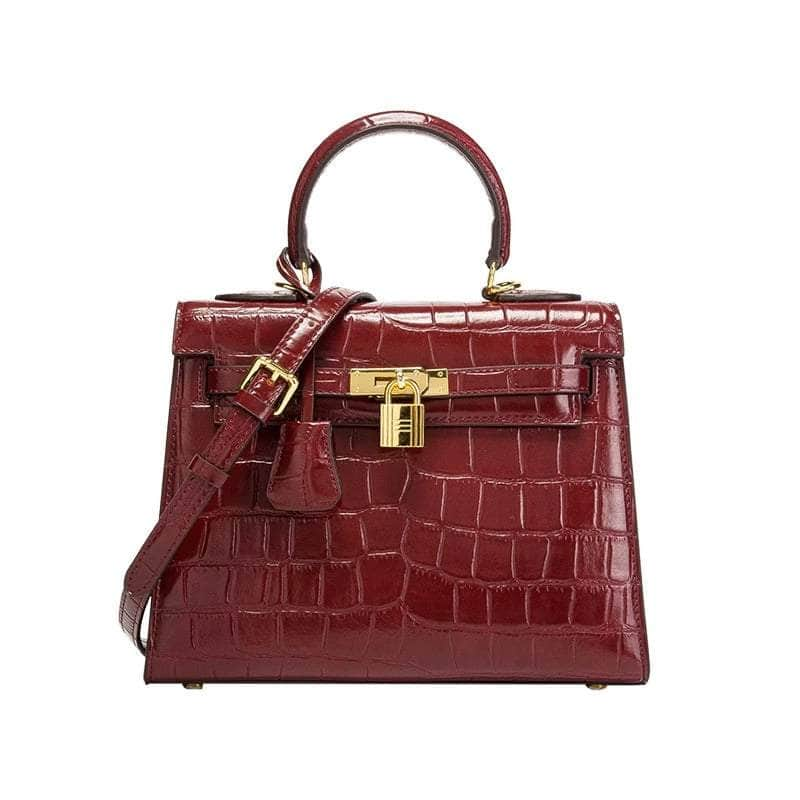 Padlock Detail Satchel with Alligator-Embossed Leather