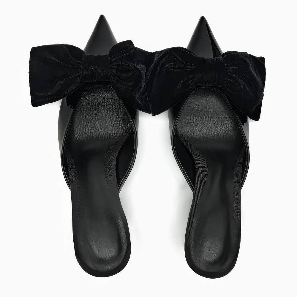 Patent Leather Bow Detailed Open Back Heels