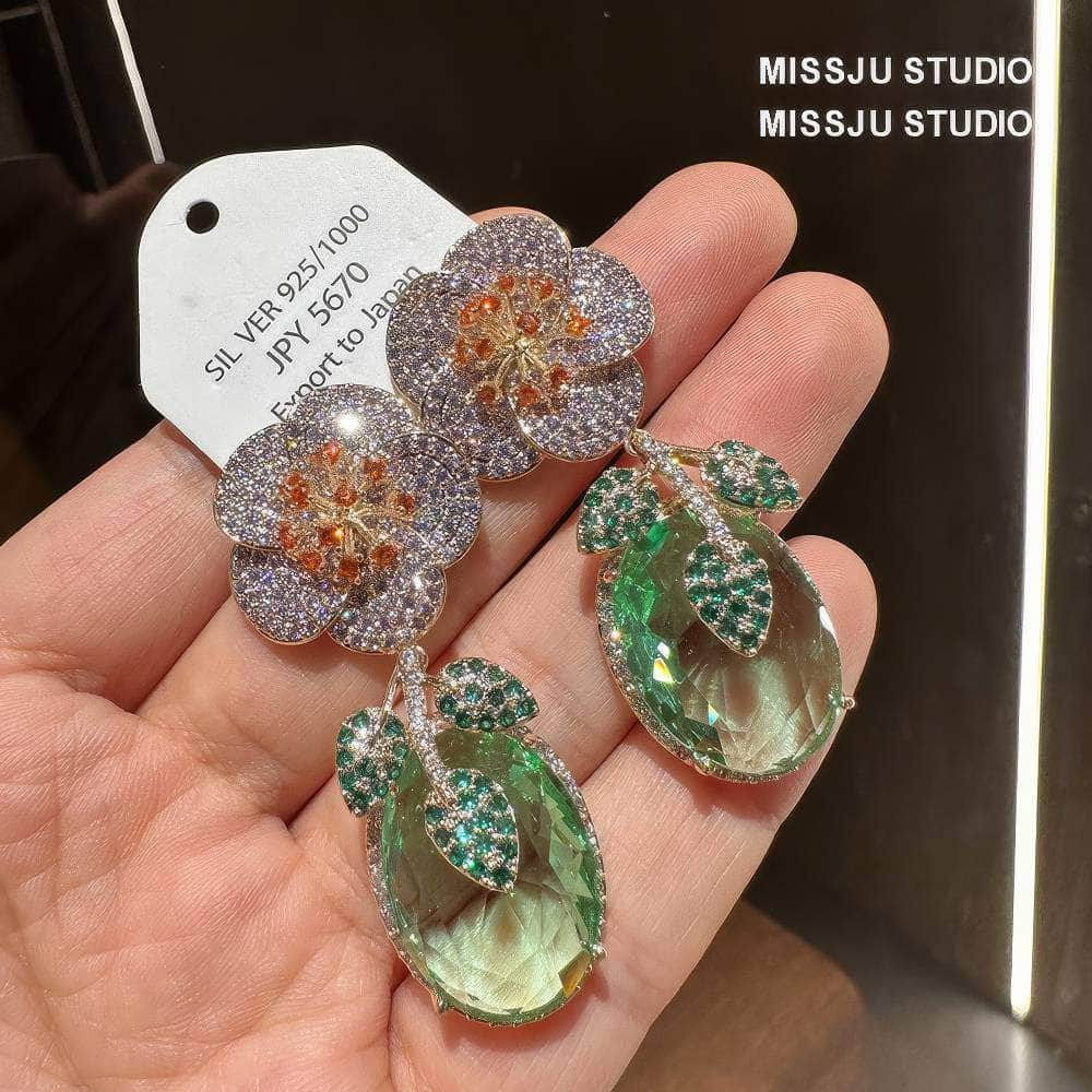 Paved Crystal Floral Multi Rhinestone Dangle Earrings Multicolor