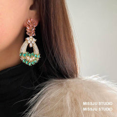 Paved Crystal Multistone Dangle Drop Bohemian Statement Earrings Multicolor