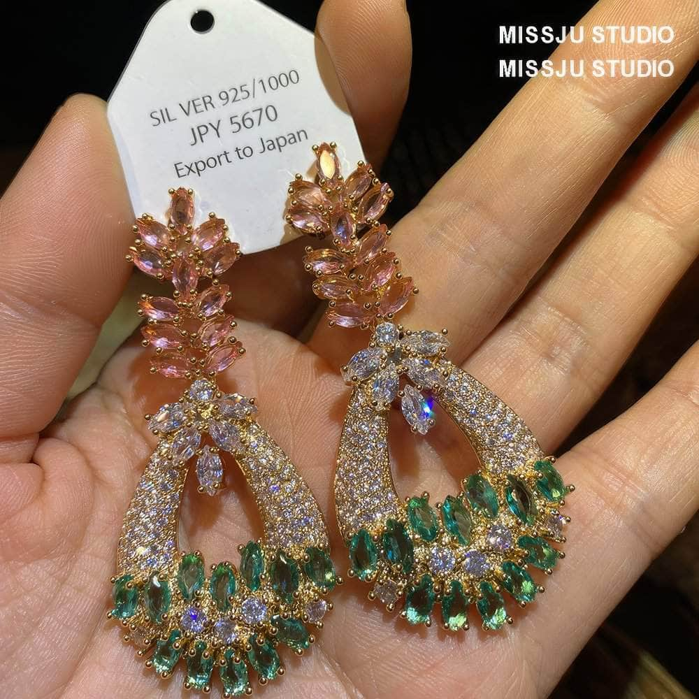 Paved Crystal Multistone Dangle Drop Bohemian Statement Earrings Multicolor