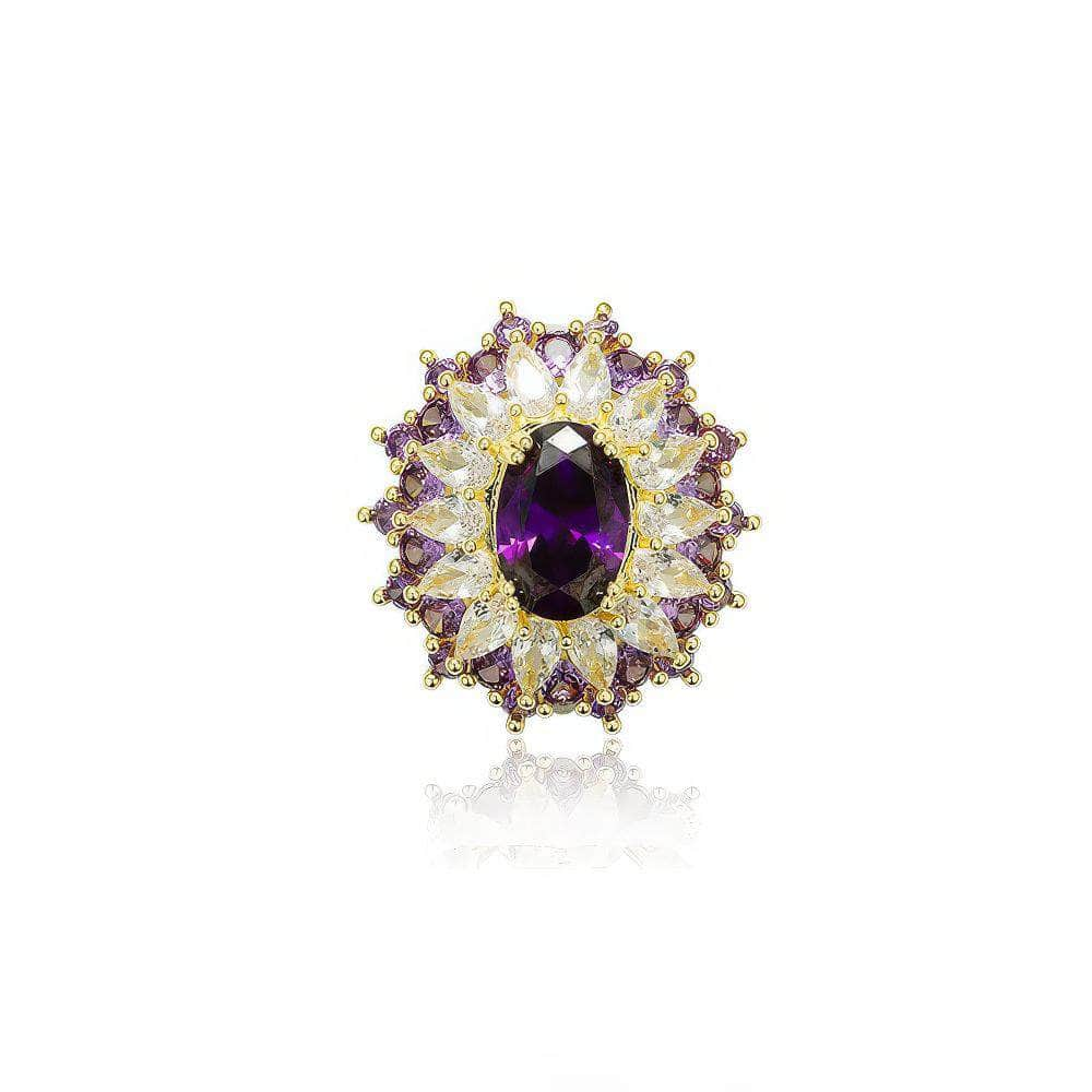 Paved Crystal Vintage Amethyst Gemstone Brooch Purple