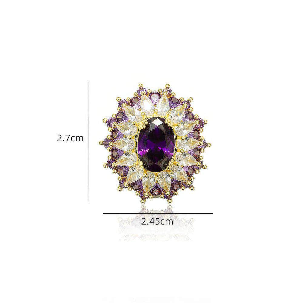 Paved Crystal Vintage Amethyst Gemstone Brooch Purple