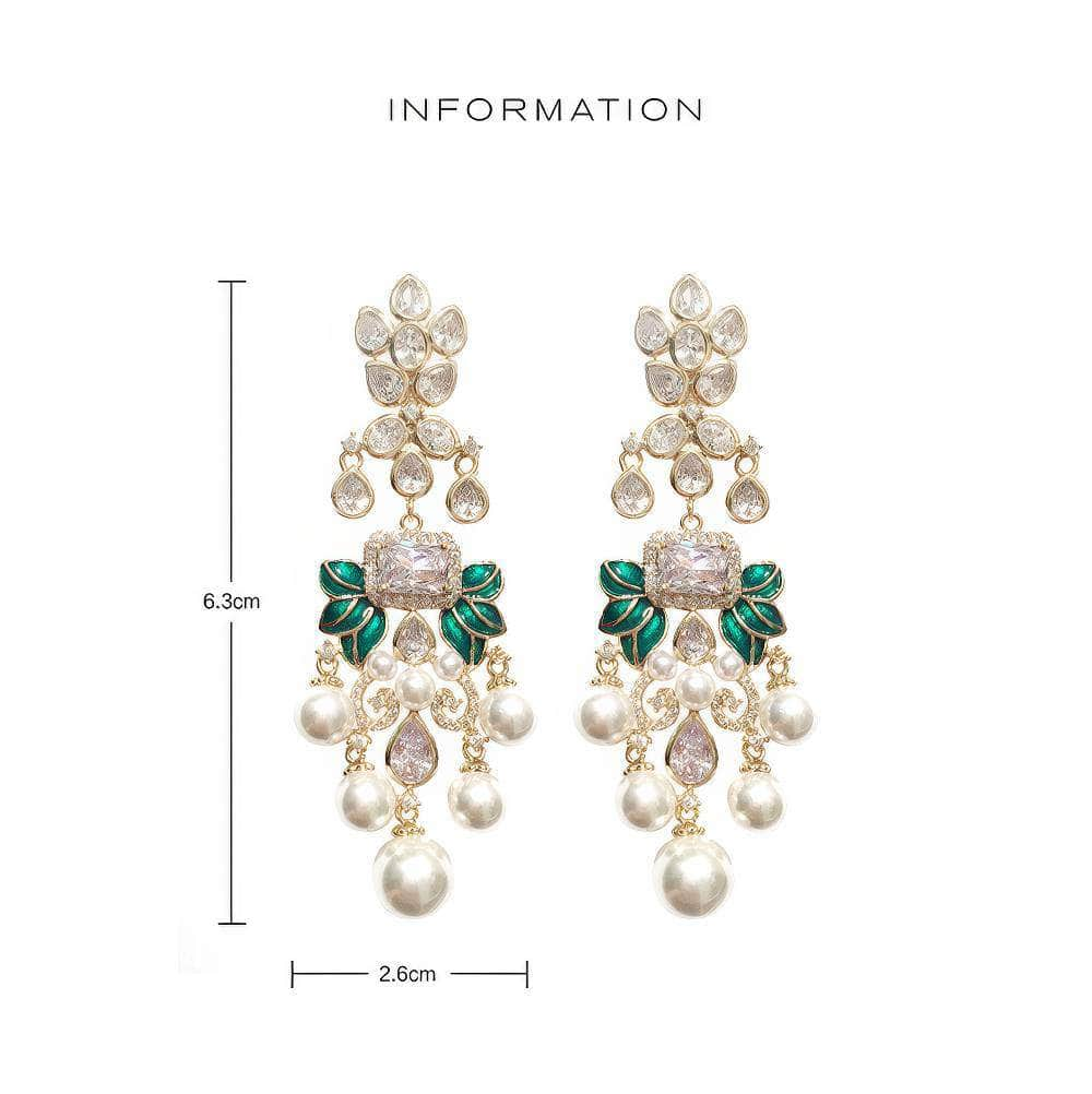 Paved Rhinestone Pearly Chandelier Statement Earrings White