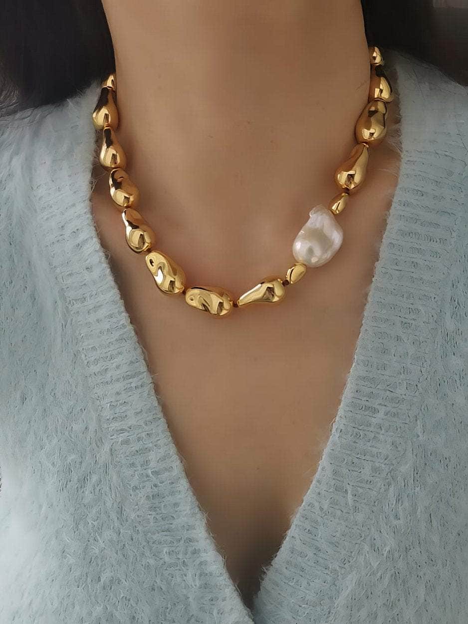 Pearl Accented Gold Baroque Necklace