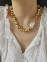 Pearl Accented Gold Baroque Necklace Gold / Necklace
