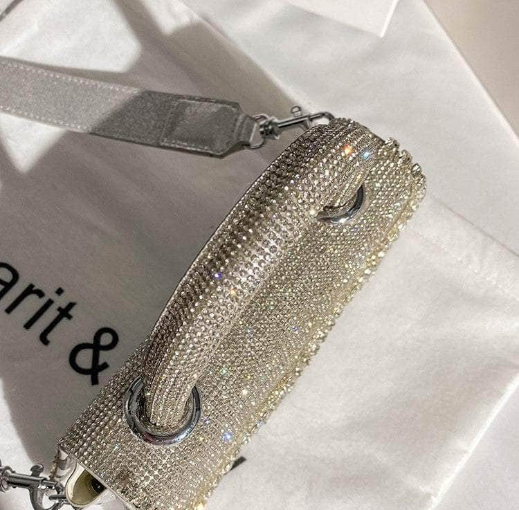 Pearl Accented Luxe Rhinestone Baguette Clutch