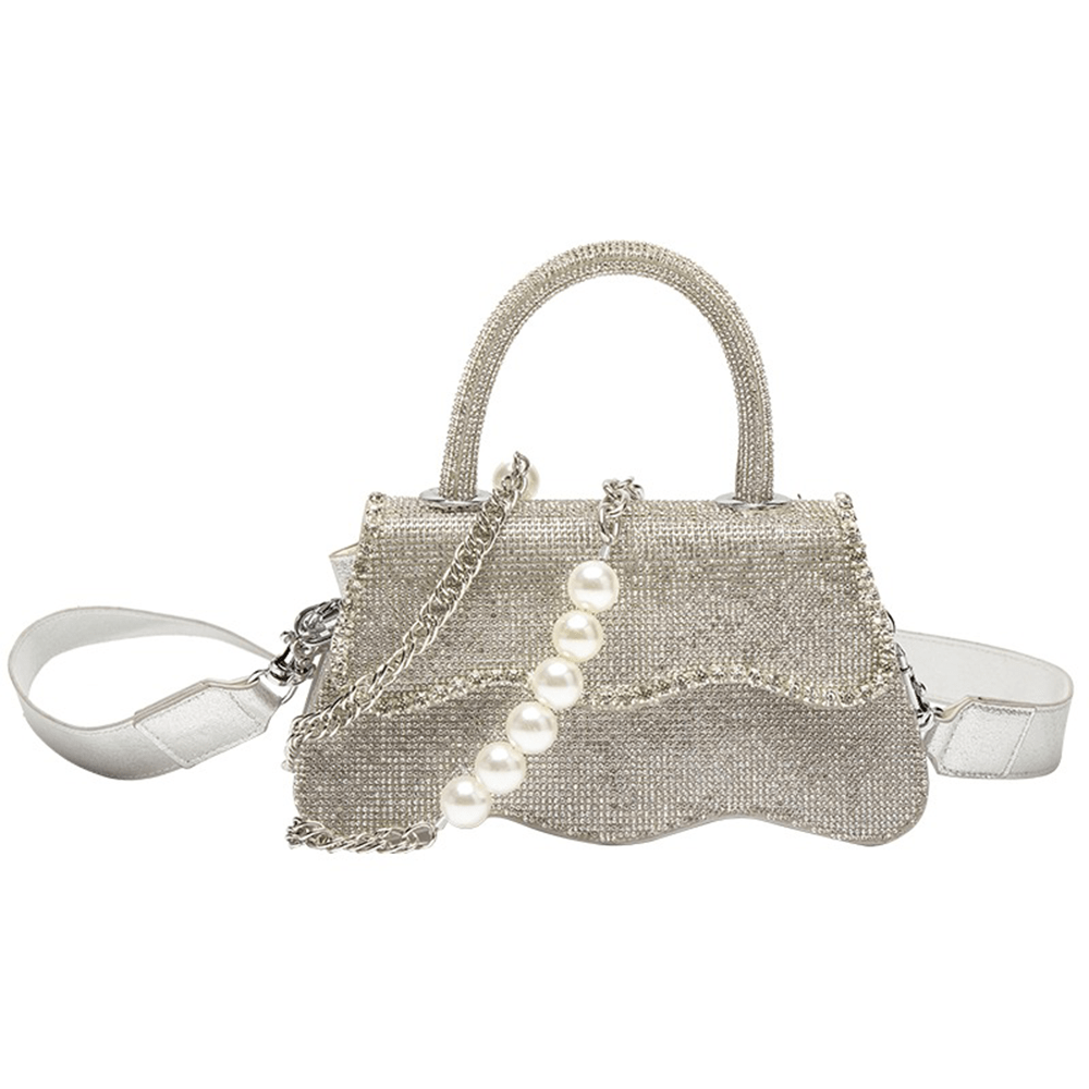 Pearl Accented Luxe Rhinestone Baguette Clutch