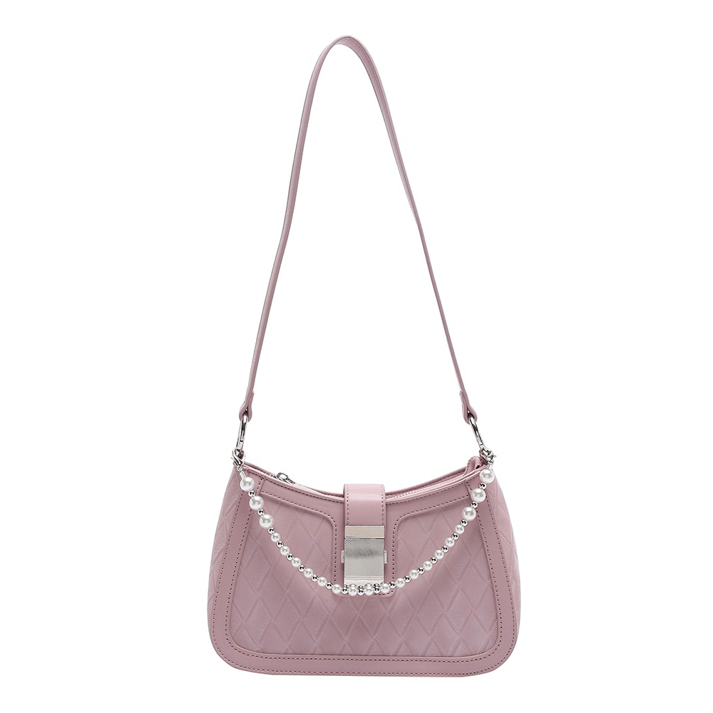 Pearl Accented Quilted Baguette Bag