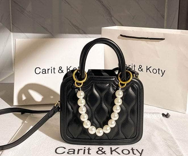 Pearl-Adorned Dainty Petite Bag Black