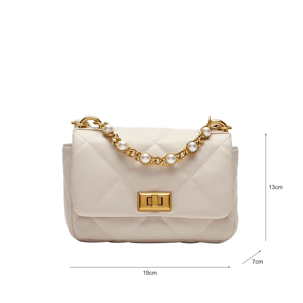 Pearl Adorned Quilted Leather Chain Bag