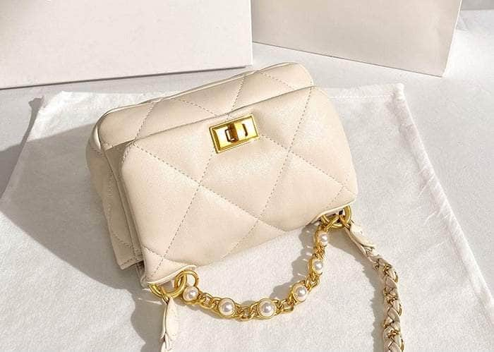 Pearl Adorned Quilted Leather Chain Bag