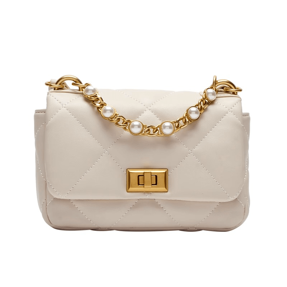 Pearl Adorned Quilted Leather Chain Bag