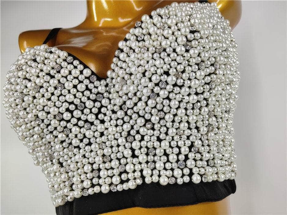 Pearl Bejeweled Corset Cami Bustier Top
