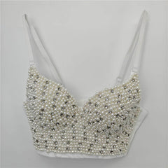 Pearl Bejeweled Corset Cami Bustier Top S / White