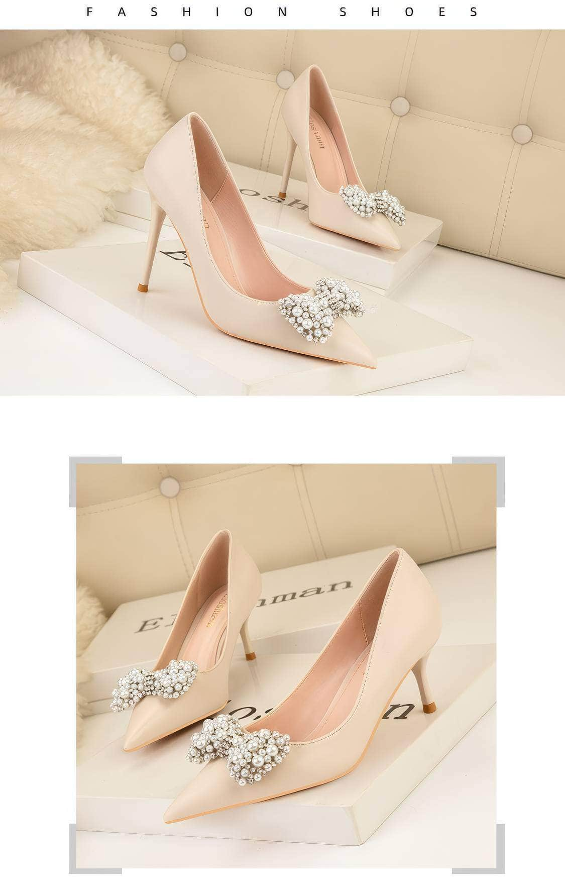 Pearl Bow Detailed Stiletto Pumps