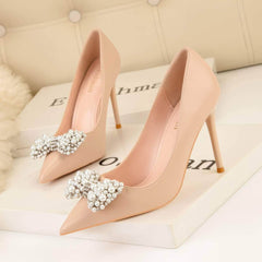 Pearl Bow Detailed Stiletto Pumps EU 33 / PeachPuff / 6CM