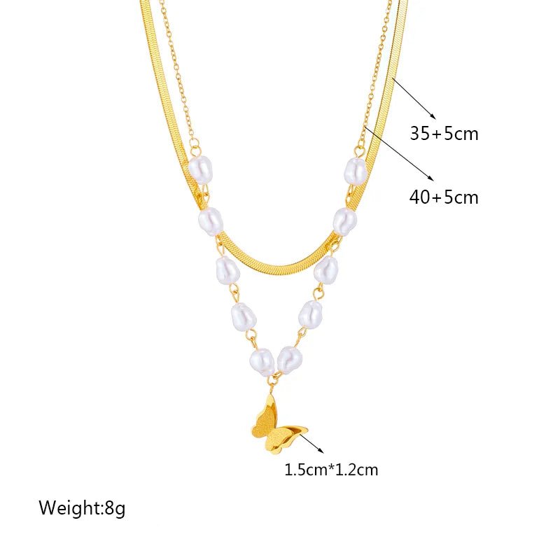 Pearl Butterfly Pendant Necklace - Fashionable 2-layer Clavicle Chain for Women and Girls, an ideal Party Jewelry Gift N1824