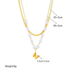 Pearl Butterfly Pendant Necklace - Fashionable 2-layer Clavicle Chain for Women and Girls, an ideal Party Jewelry Gift N1824