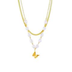 Pearl Butterfly Pendant Necklace - Fashionable 2-layer Clavicle Chain for Women and Girls, an ideal Party Jewelry Gift N1824