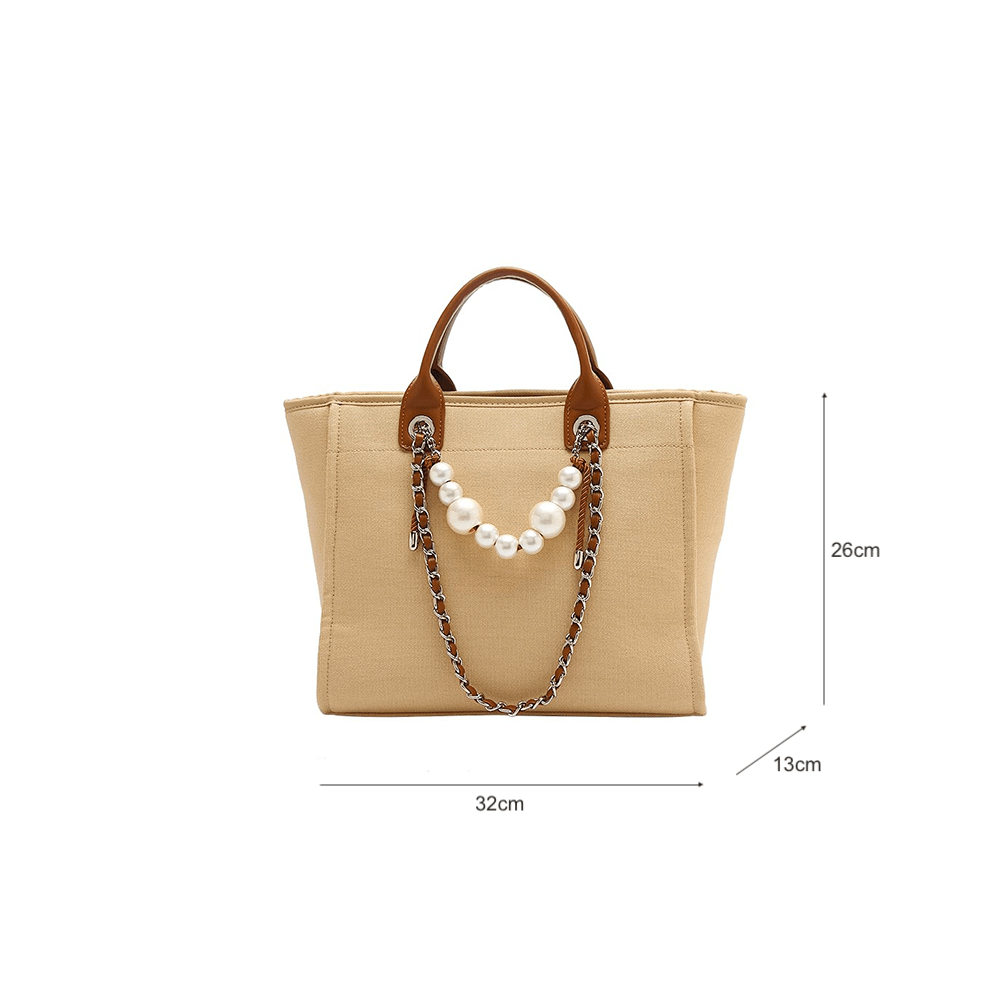 Pearl Chain Accented Basic Tote Handbag