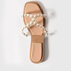 Pearl Decorated Slides Flat Slippers