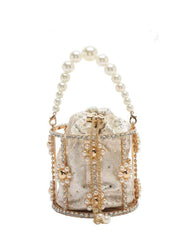 Pearl Detailed Evening Clutch Rhinestone Bag Gold