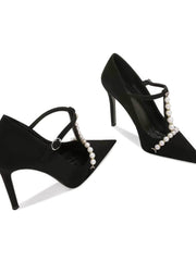 Pearl Detailed Pointy Toe Ankle Strap Heels