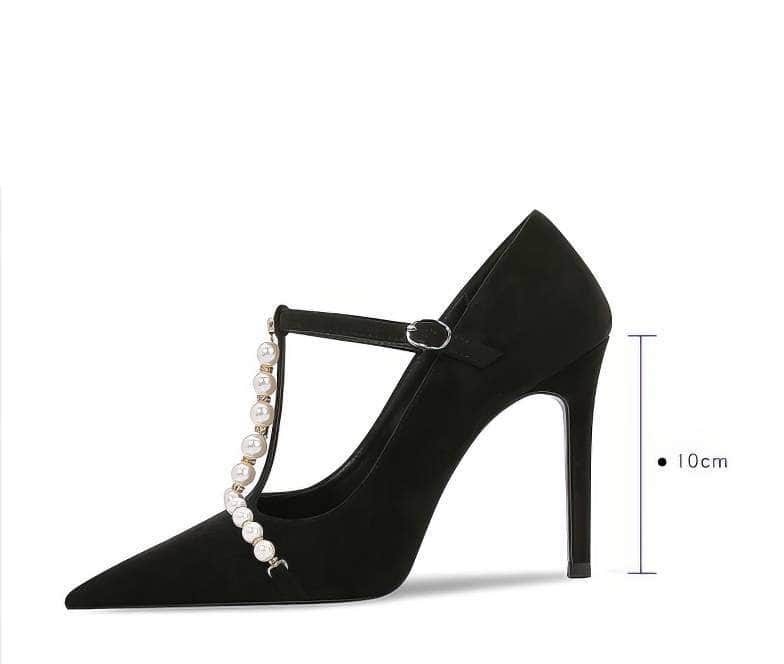 Pearl Detailed Pointy Toe Ankle Strap Heels