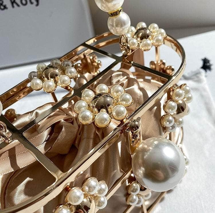 Pearl-Embellished Daisy Clutch Purse