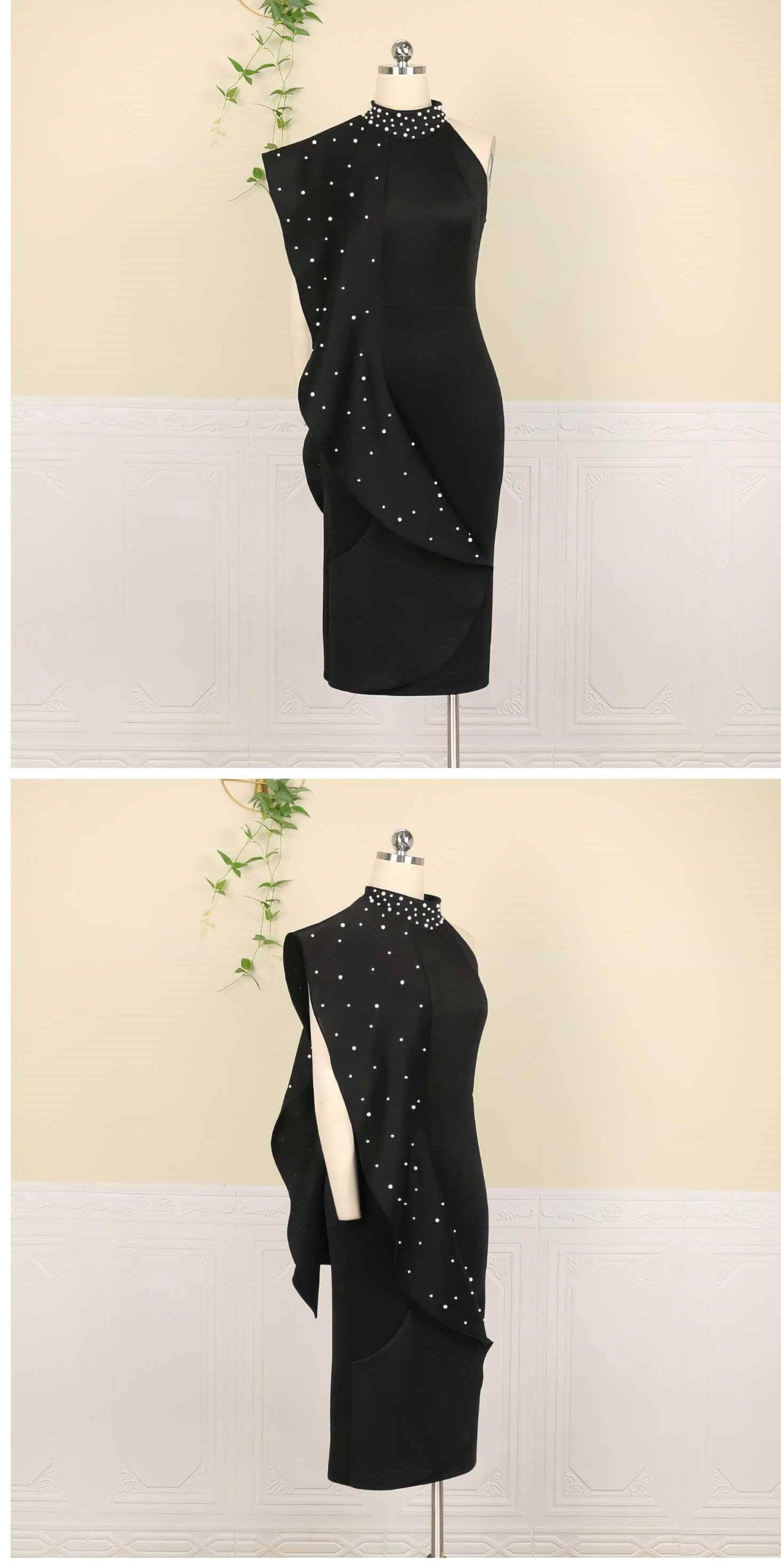 Pearl Embellished Turtleneck Column Dress