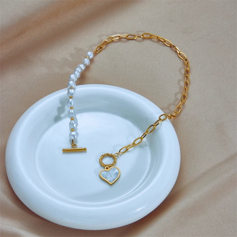 Pearl Heart Pendant Necklace N1800