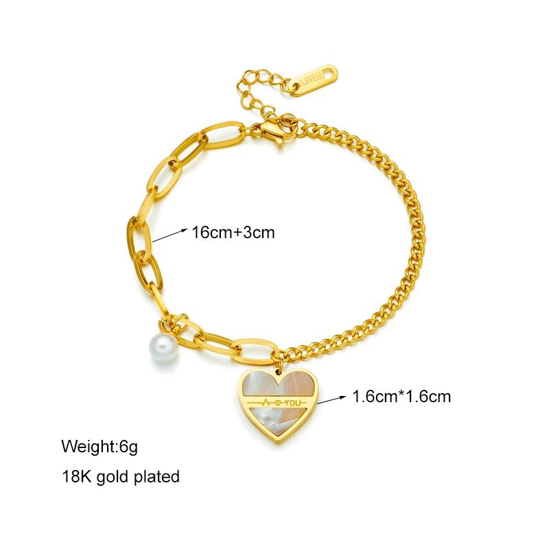 Pearl Love Heart Charm Bracelet B673