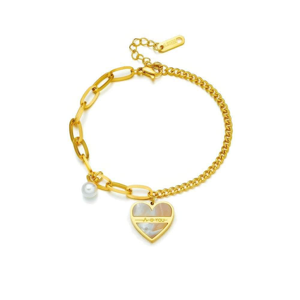 Pearl Love Heart Charm Bracelet B673