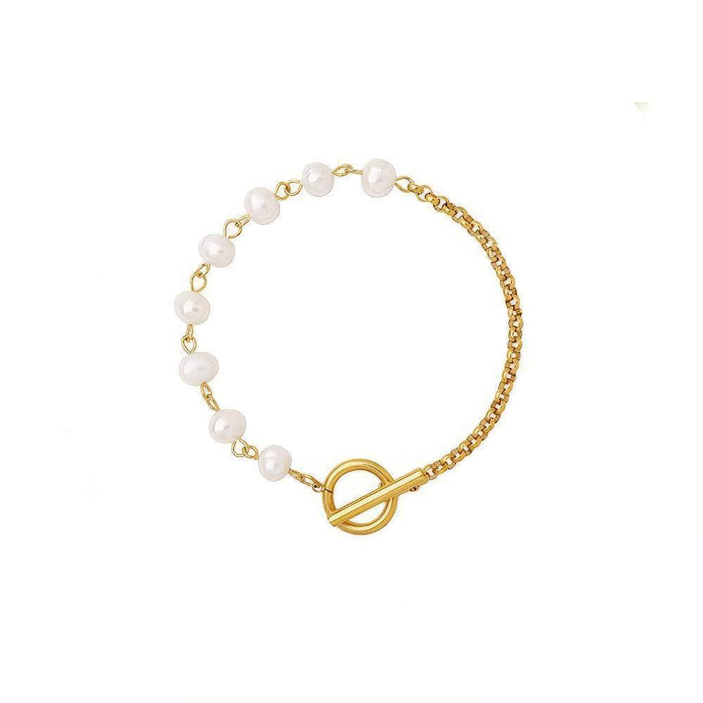 Pearl Paperclip Chain Bracelet Gold