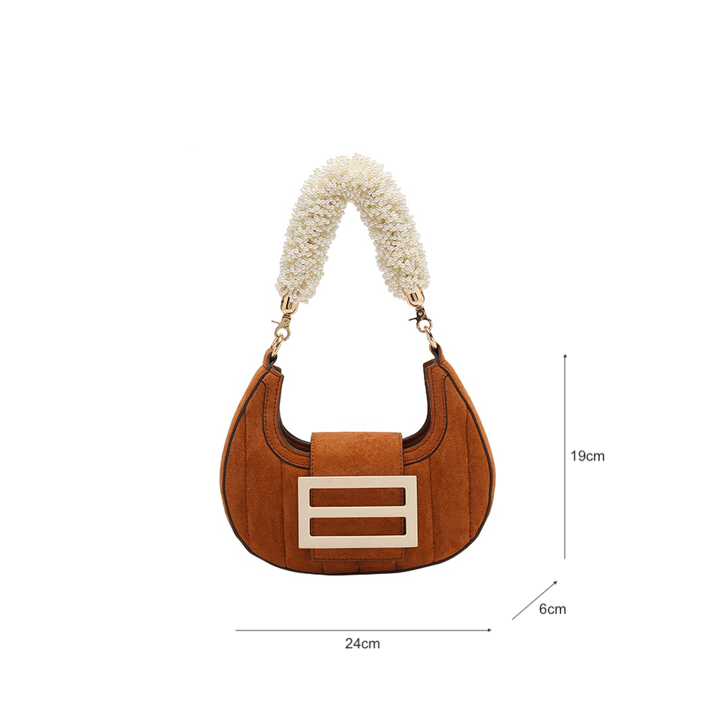 Pearly Chunky Handle Suede Baguette Bag