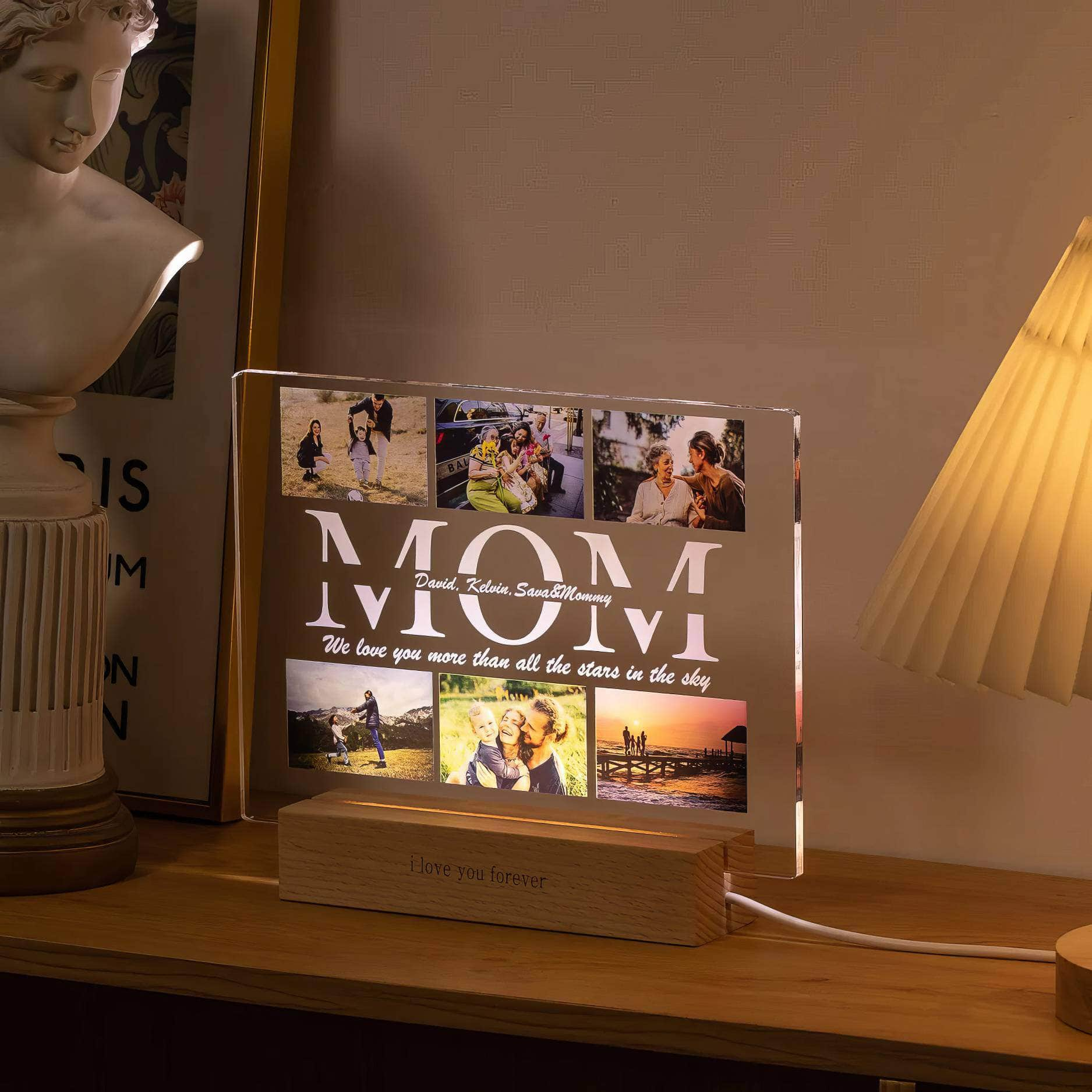 Personalized Acrylic Lamp with Custom Photo and Text - Ideal Bedroom Night Light for MOM DAD LOVE Friend Family Day Wedding Birthday Gift Present