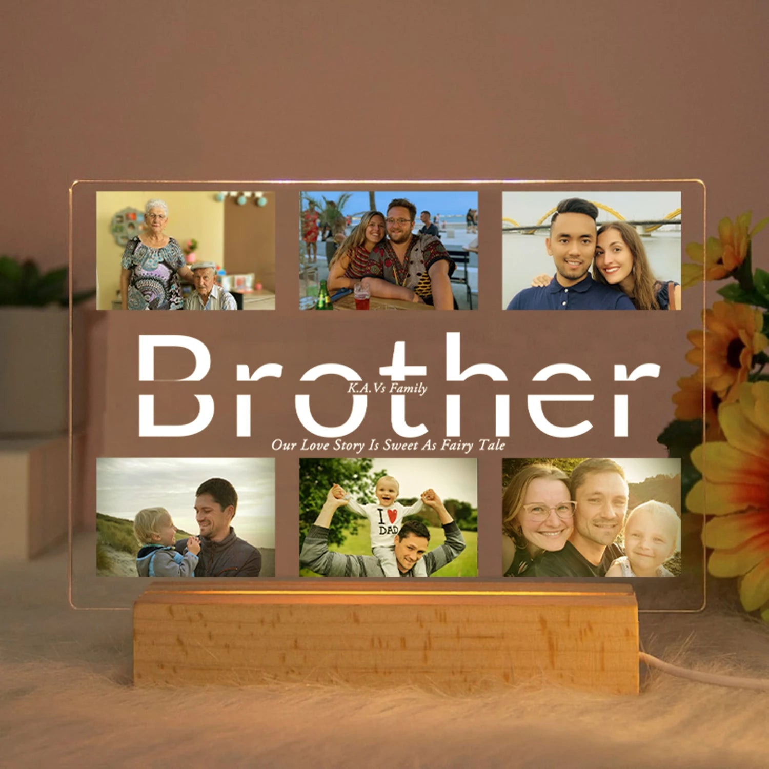 Personalized Acrylic Lamp with Custom Photo and Text - Ideal Bedroom Night Light for MOM DAD LOVE Friend Family Day Wedding Birthday Gift Present Brother / Warm Light