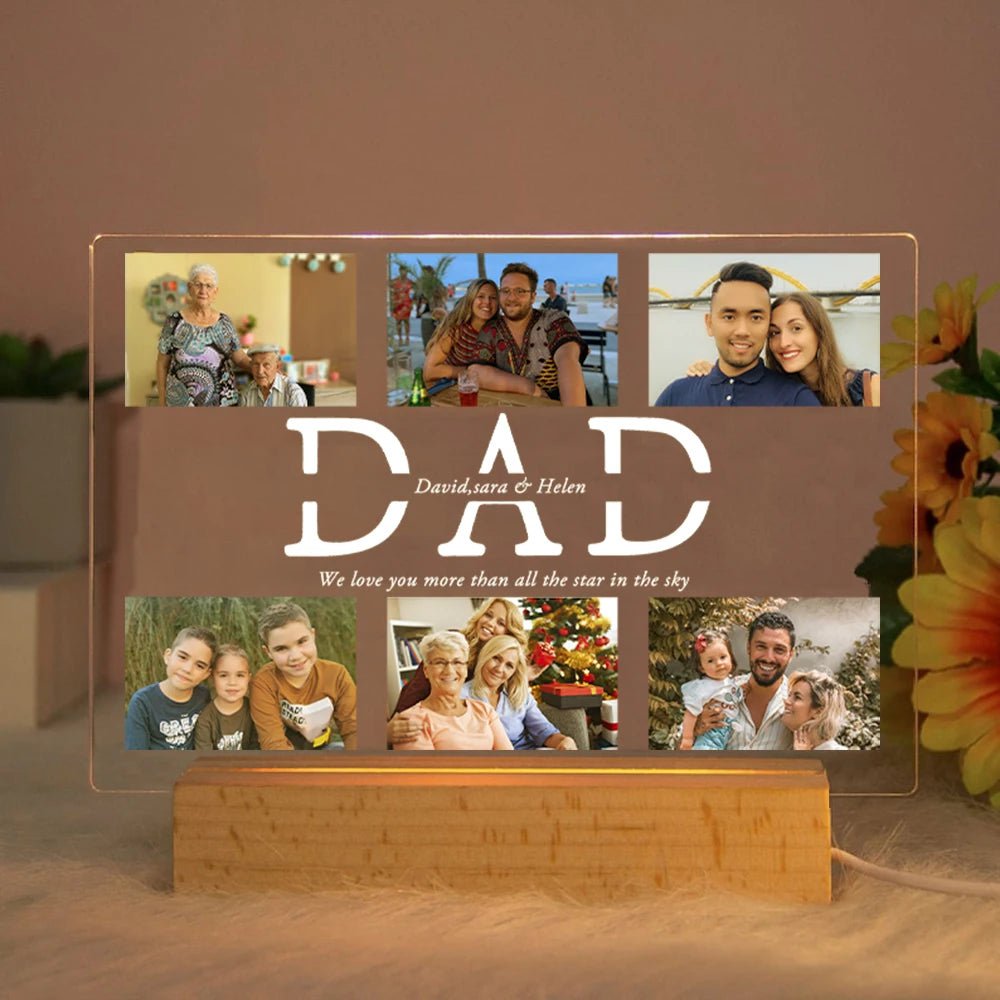 Personalized Acrylic Lamp with Custom Photo and Text - Ideal Bedroom Night Light for MOM DAD LOVE Friend Family Day Wedding Birthday Gift Present DAD / Warm Light