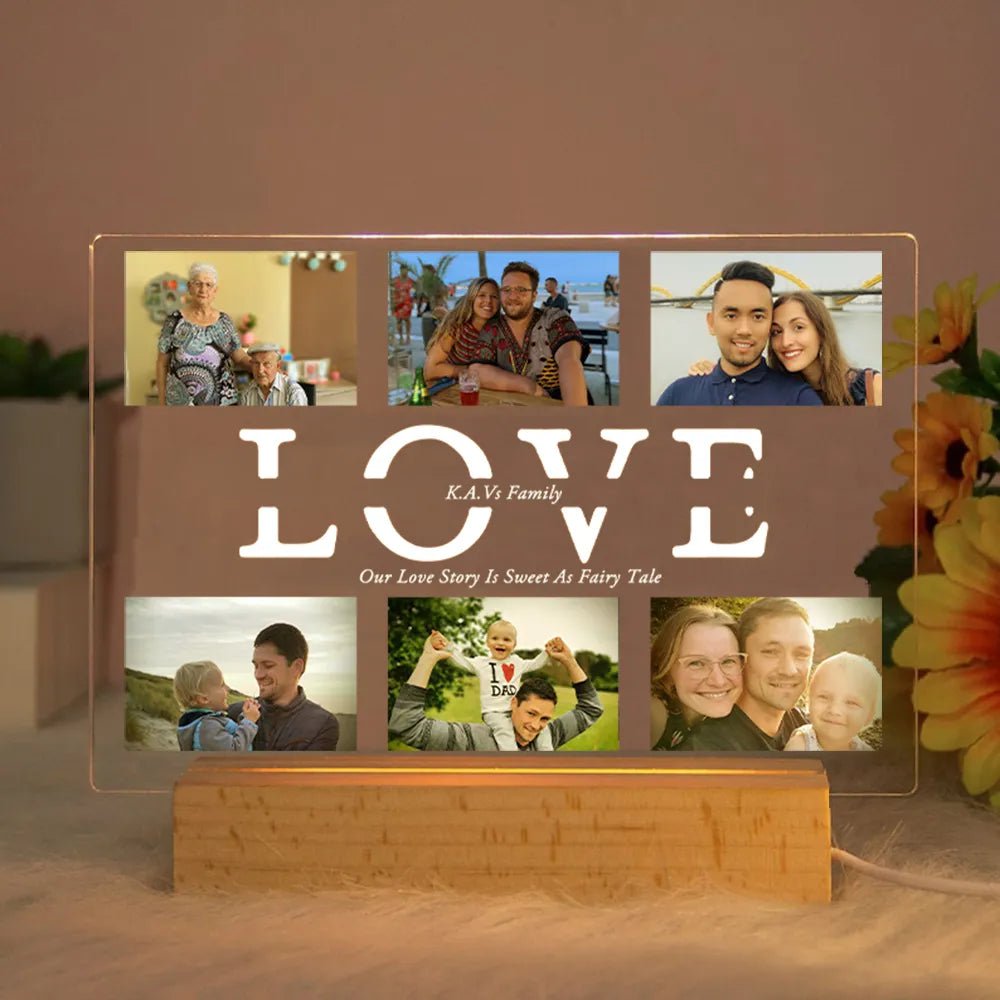 Personalized Acrylic Lamp with Custom Photo and Text - Ideal Bedroom Night Light for MOM DAD LOVE Friend Family Day Wedding Birthday Gift Present LOVE / Warm Light