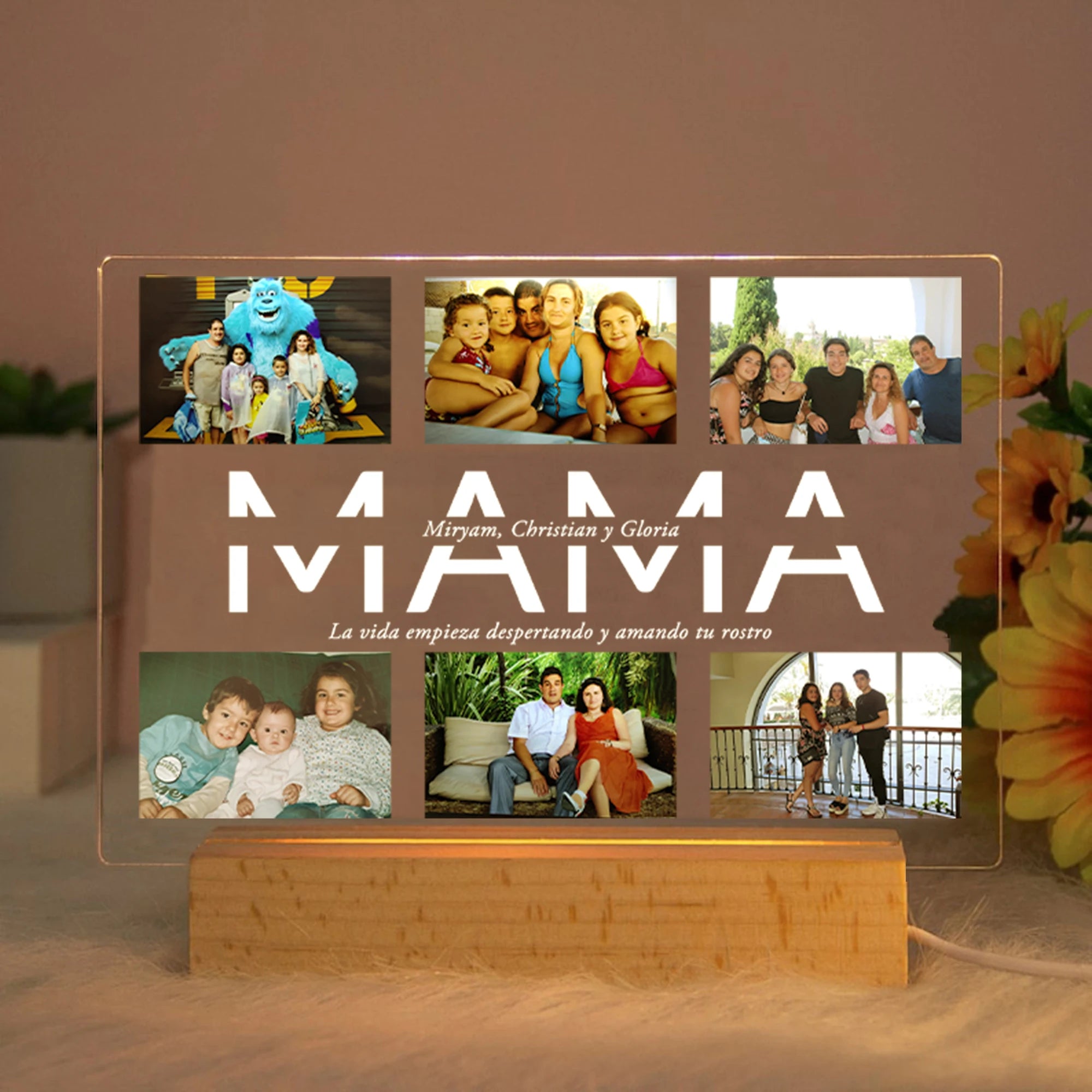 Personalized Acrylic Lamp with Custom Photo and Text - Ideal Bedroom Night Light for MOM DAD LOVE Friend Family Day Wedding Birthday Gift Present MAMA / Warm Light
