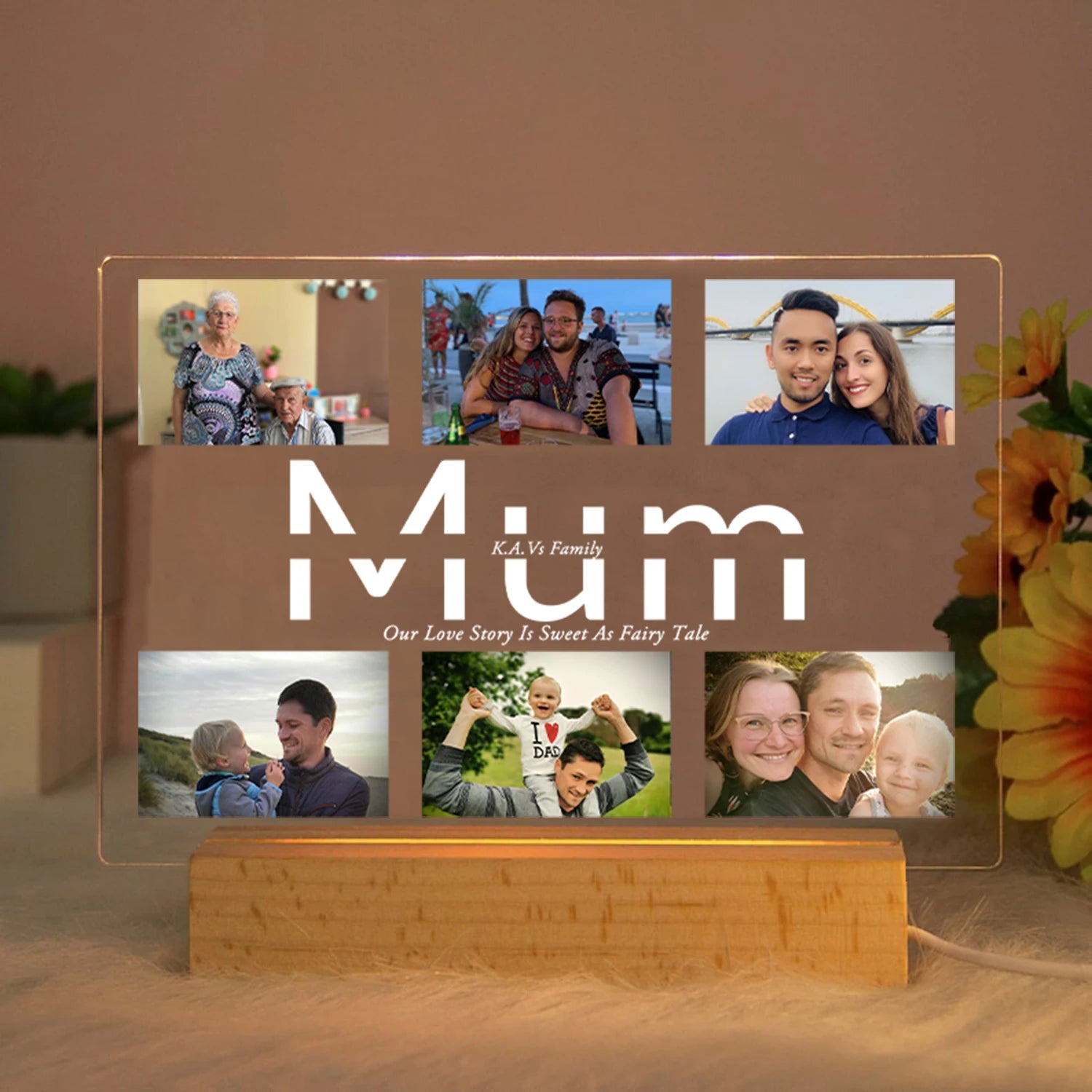 Personalized Acrylic Lamp with Custom Photo and Text - Ideal Bedroom Night Light for MOM DAD LOVE Friend Family Day Wedding Birthday Gift Present Mum / Warm Light