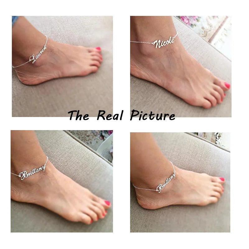 Personalized Custom Name Anklet - Thick NK Leg Chain with Letter Charms, Stainless Steel